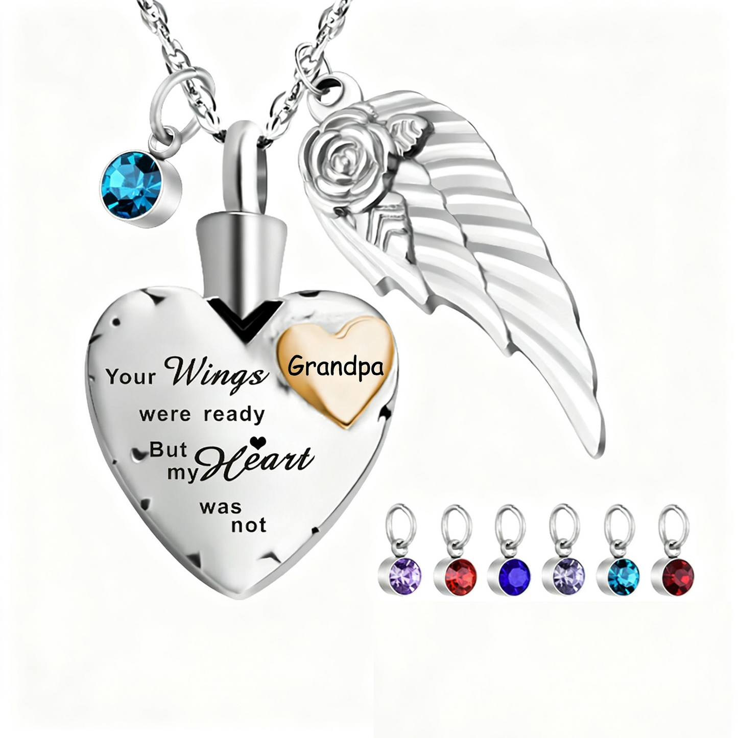Heartfelt  Memorial Urn Necklace with Details & Birthstone
