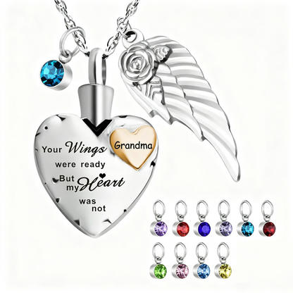Heartfelt  Memorial Urn Necklace with Details & Birthstone