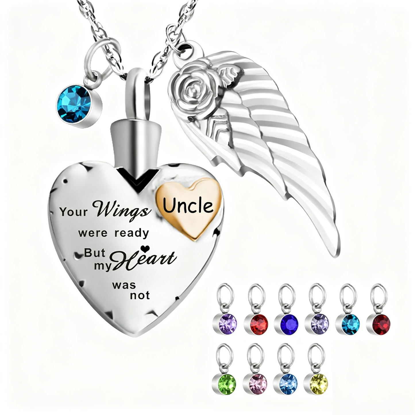 Heartfelt  Memorial Urn Necklace with Details & Birthstone