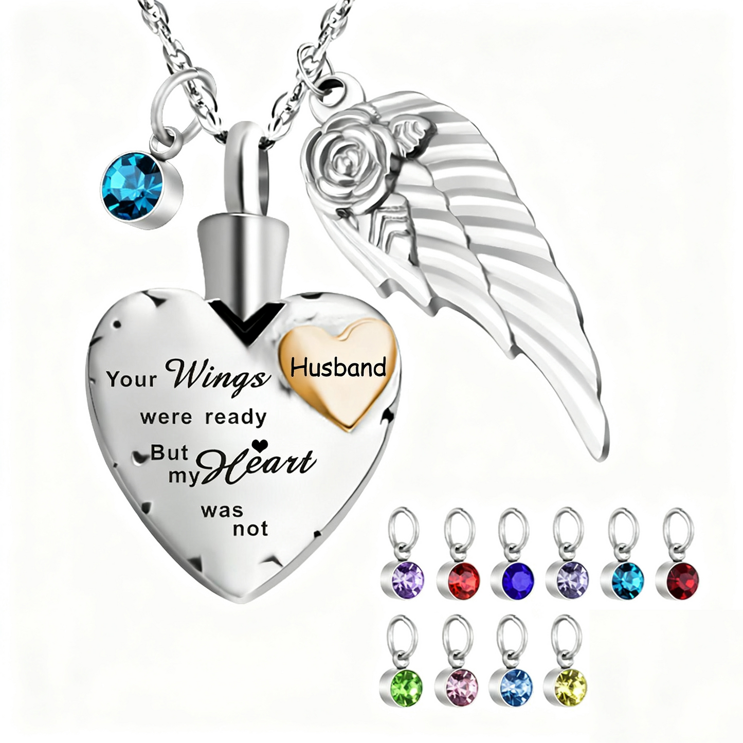Heartfelt  Memorial Urn Necklace with Details & Birthstone