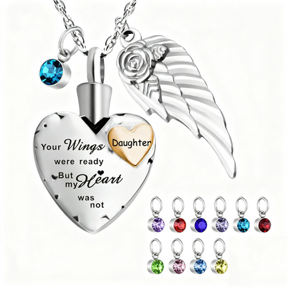 Heartfelt  Memorial Urn Necklace with Details & Birthstone