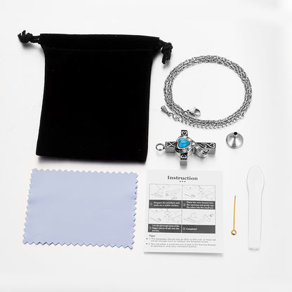 Unique Cross and Blue Turquoise Cremation Necklace