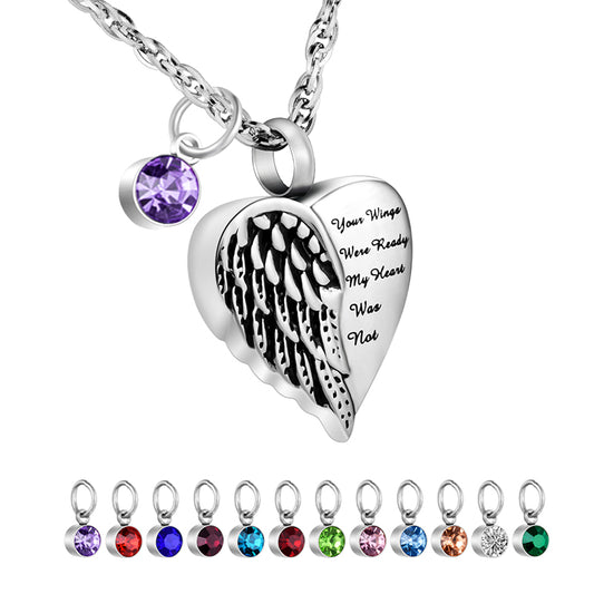 Angle Wings Cremation Pendant  with Birthstone