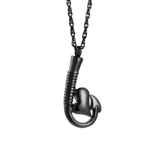 Fish Hook and Heart Cremation Necklace for Ashes