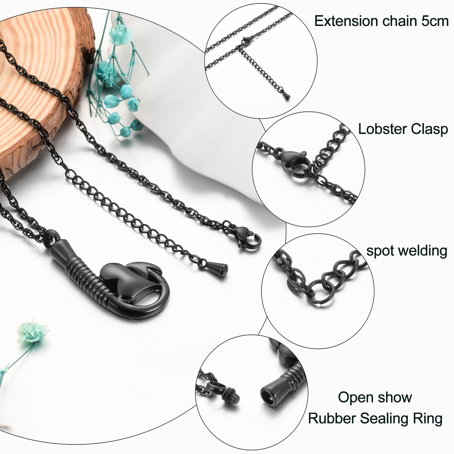 Fish Hook and Heart Cremation Necklace for Ashes