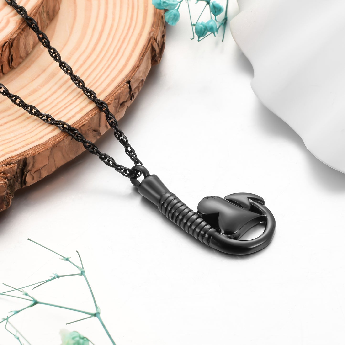 Fish Hook and Heart Cremation Necklace for Ashes