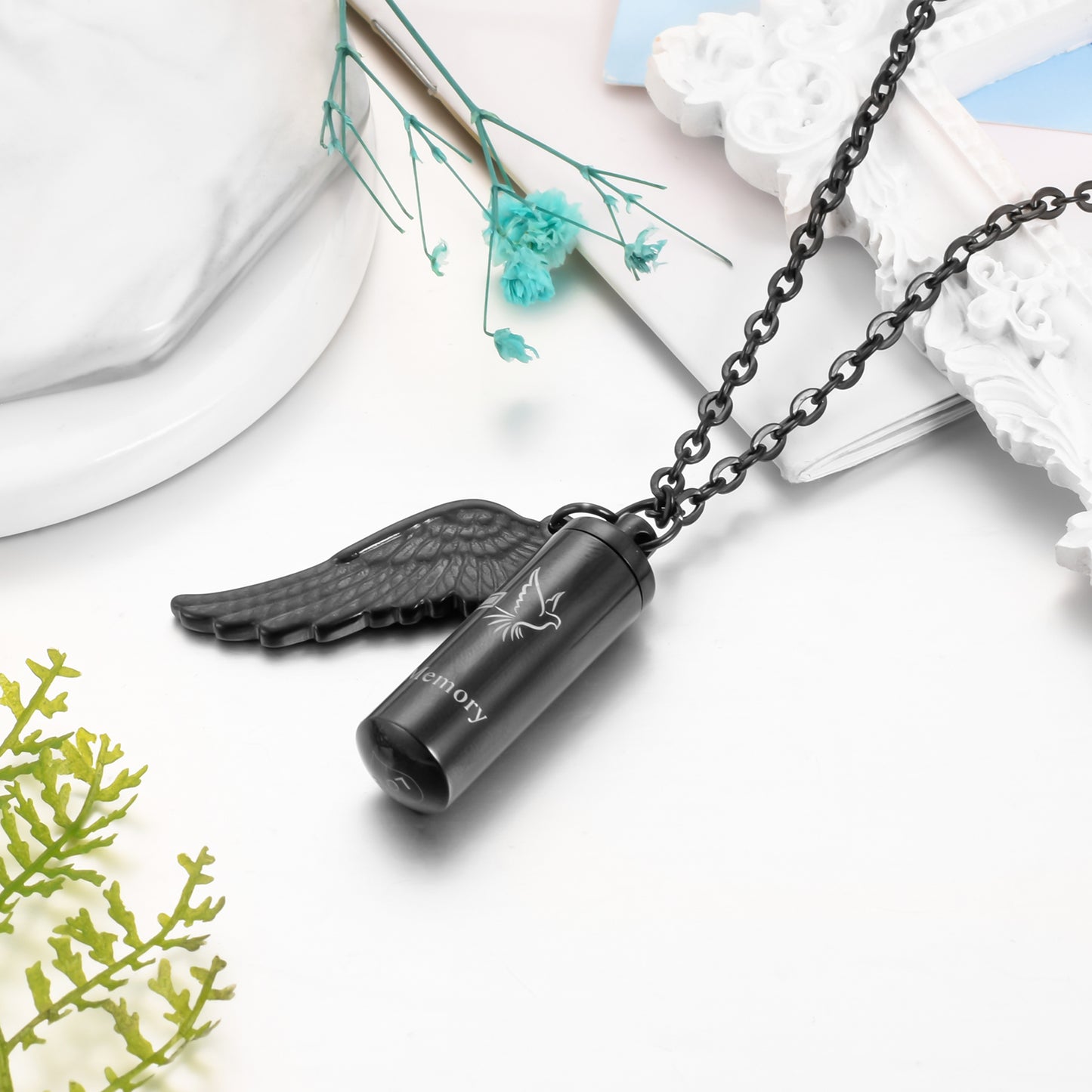 Cylindrical Cremation Necklace with Cross