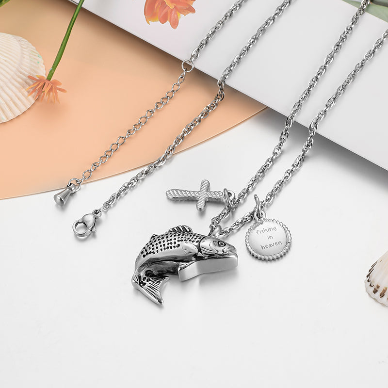 Fish and Cross Cremation Pendant - Engraving