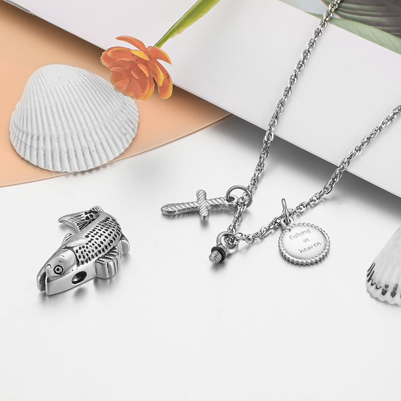 Fish and Cross Cremation Pendant - Engraving
