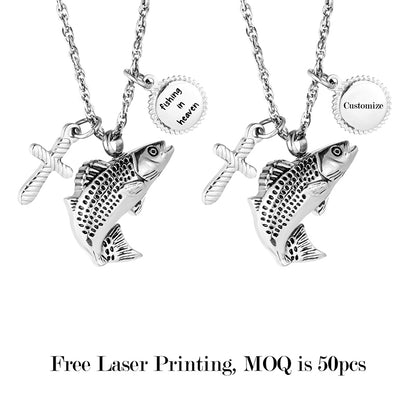 Fish and Cross Cremation Pendant - Engraving