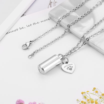 Cremation Necklce with Paws in Heart