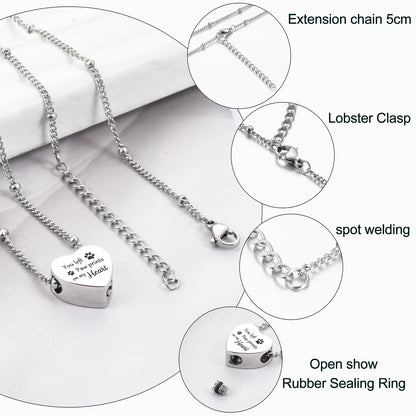 Heart Urn Necklace with Paws for Pets