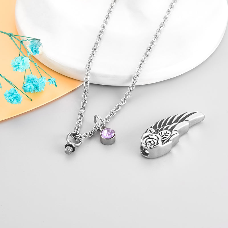 Angle Wings Cremation Necklace with Birthstone