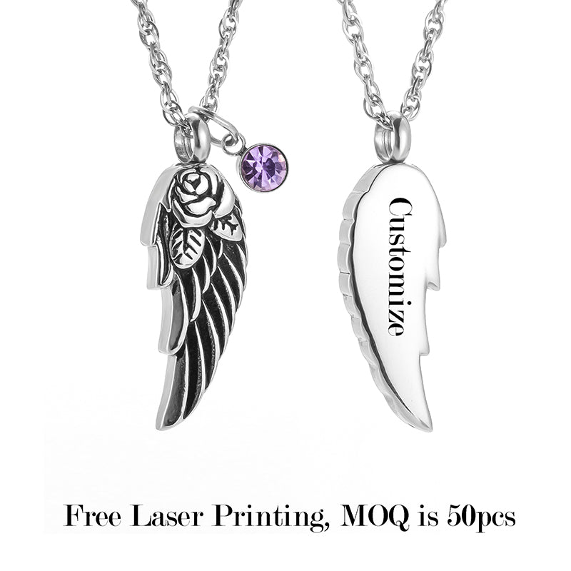 Angle Wings Cremation Necklace with Birthstone