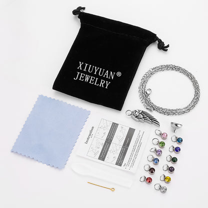 Angle Wings Cremation Necklace with Birthstone