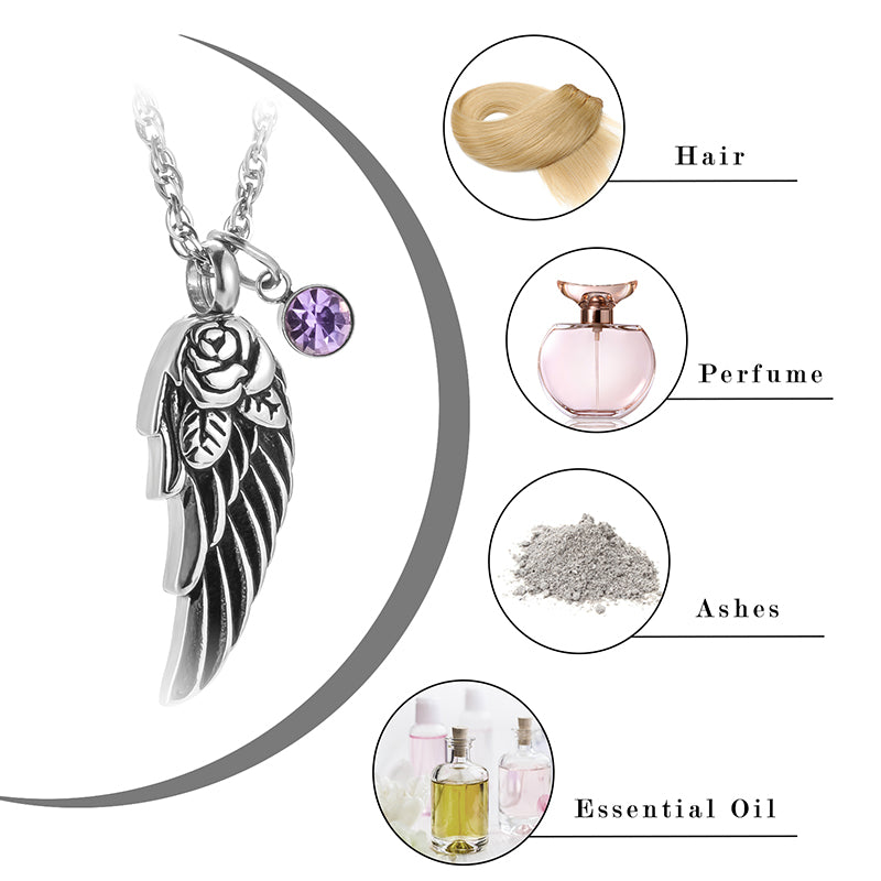 Angle Wings Cremation Necklace with Birthstone