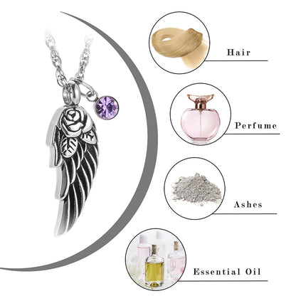 Angle Wings Cremation Necklace with Birthstone