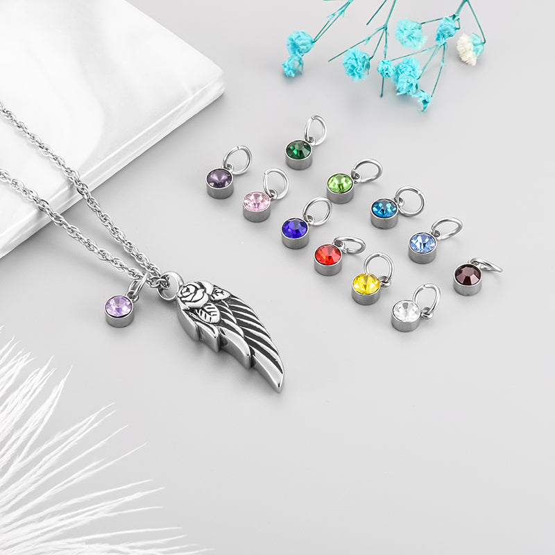 Angle Wings Cremation Necklace with Birthstone