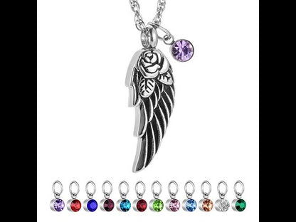 Angle Wings Cremation Necklace with Birthstone